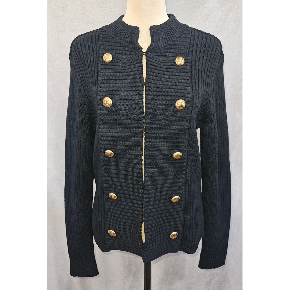 Chaps Military Cardigan Blazer Large Black Quiet Luxury Minimalist Royalcore